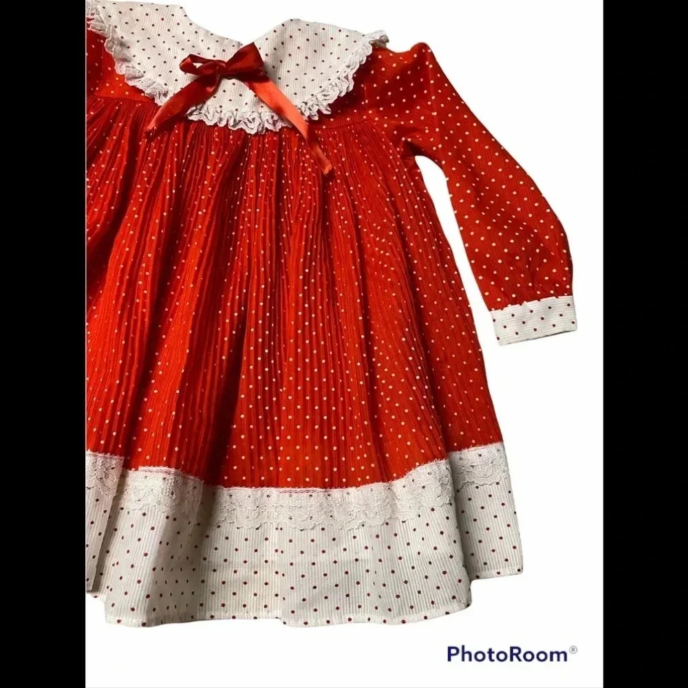 Vtg Sears Perma-Prest Red/White Dot Toddler Dress